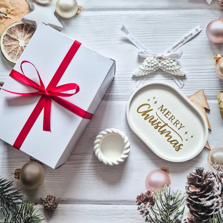 Handmade Christmas Gift Set-Tray, Candle Holder, Ornament for wholesale by The Sage Rose Studio