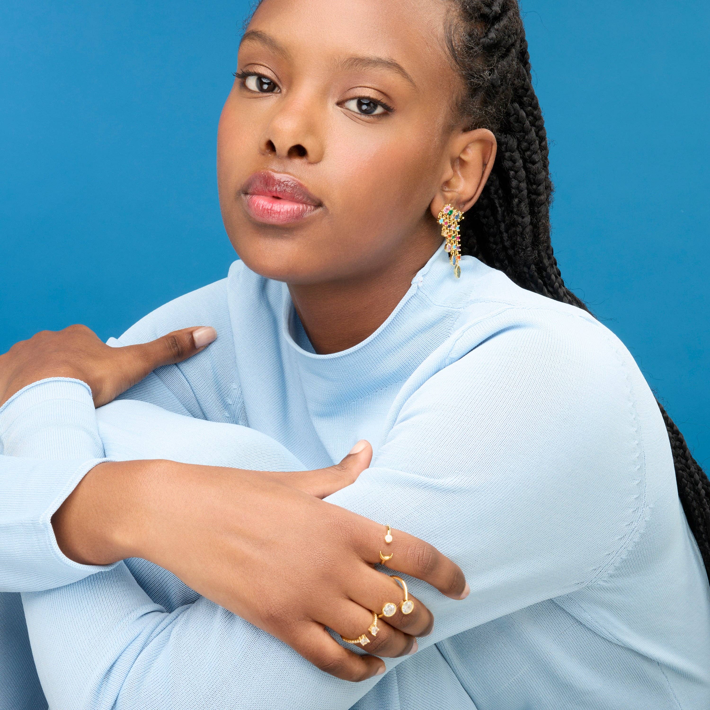 Luxenter - Vente Boucles d'oreilles pendantes - Boucles d'oreilles Luxenter en argent sterling 925 et zirconium multicolore finition or jaune 18k - Arkai2