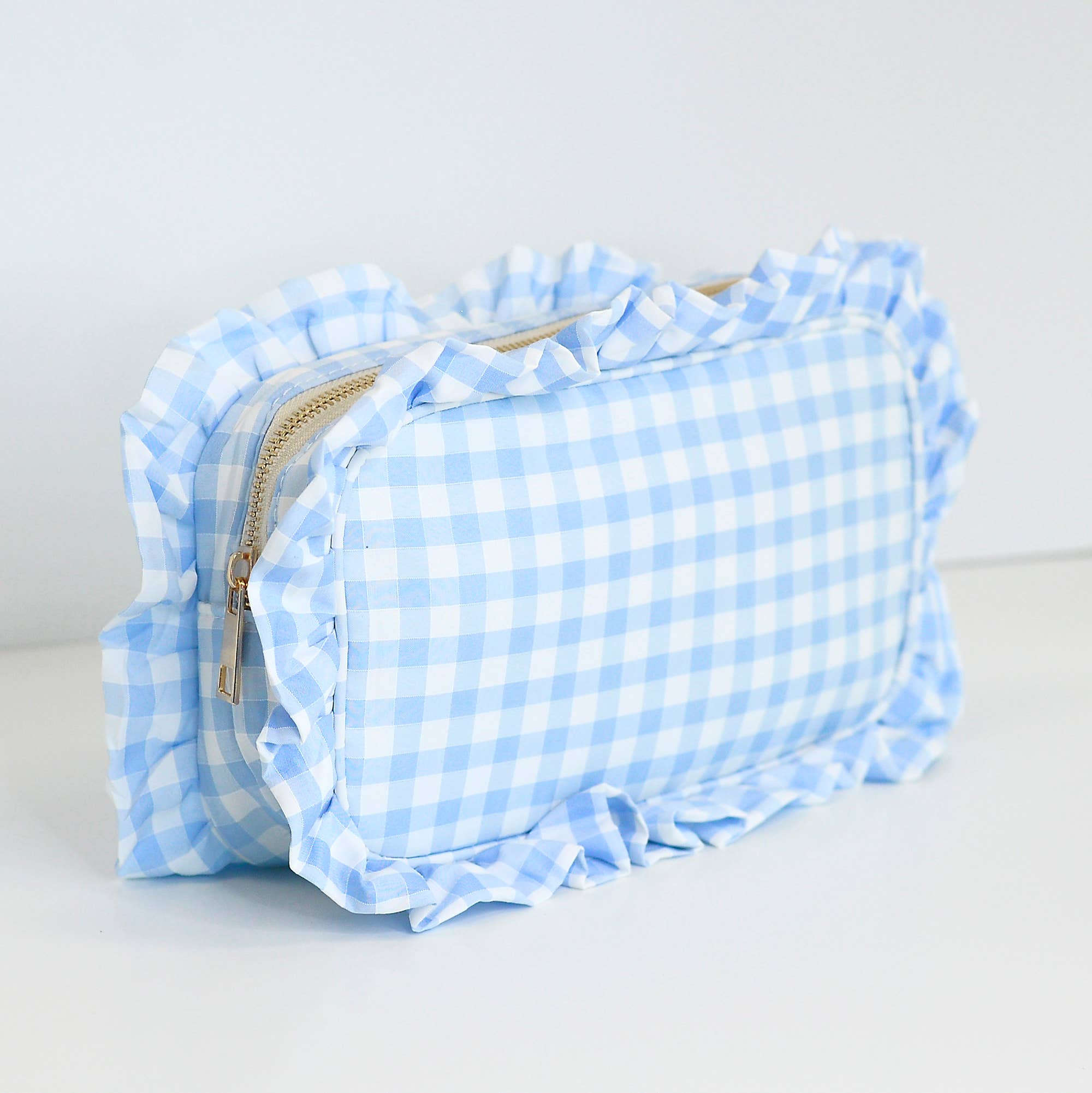 Mugsby - Wholesale Makeup/Cosmetic Bag - Gingham Ruffle Zipper Pouch Embroidery Friendly Cosmetic Bag17