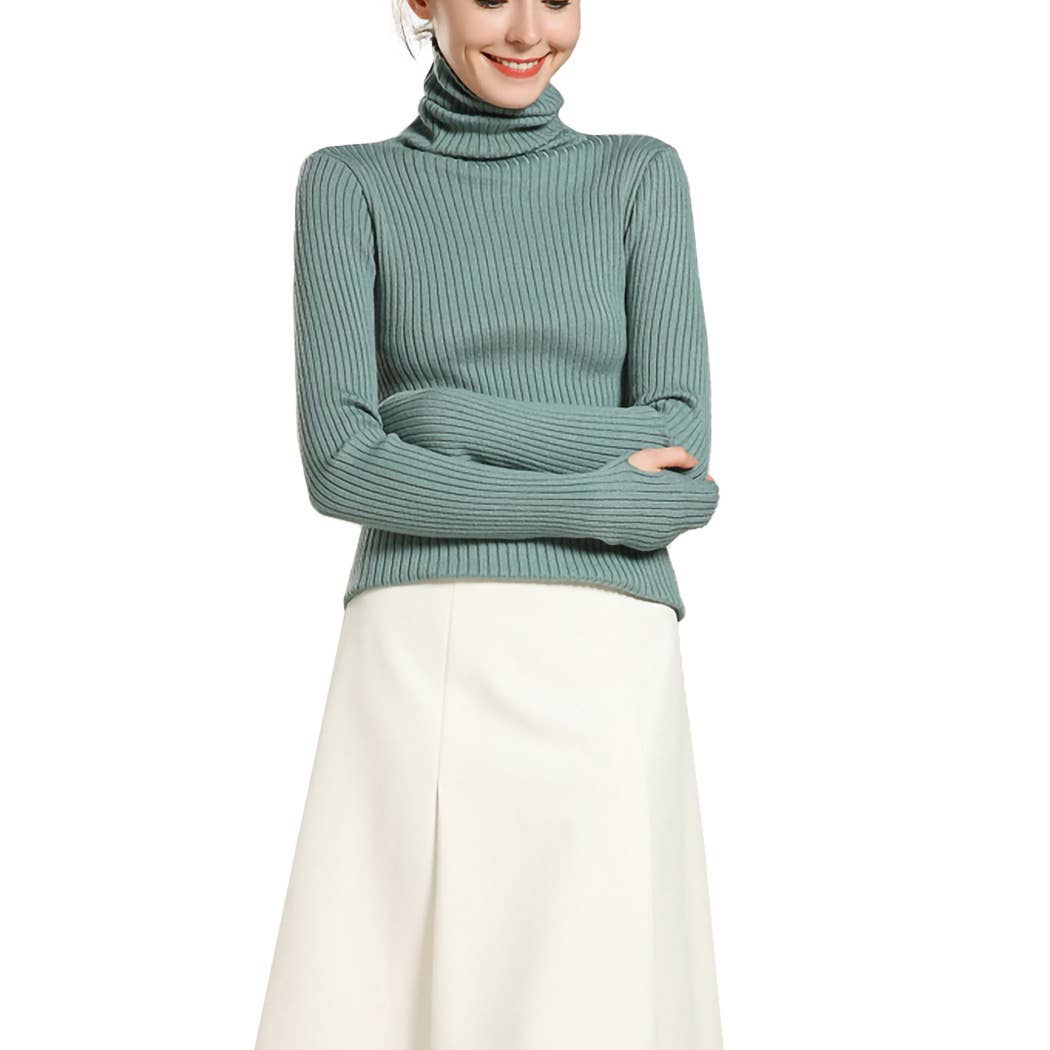 Green Classic Stretchable Lightweight Long Sleeve Slim Turtleneck for wholesale on Faire1