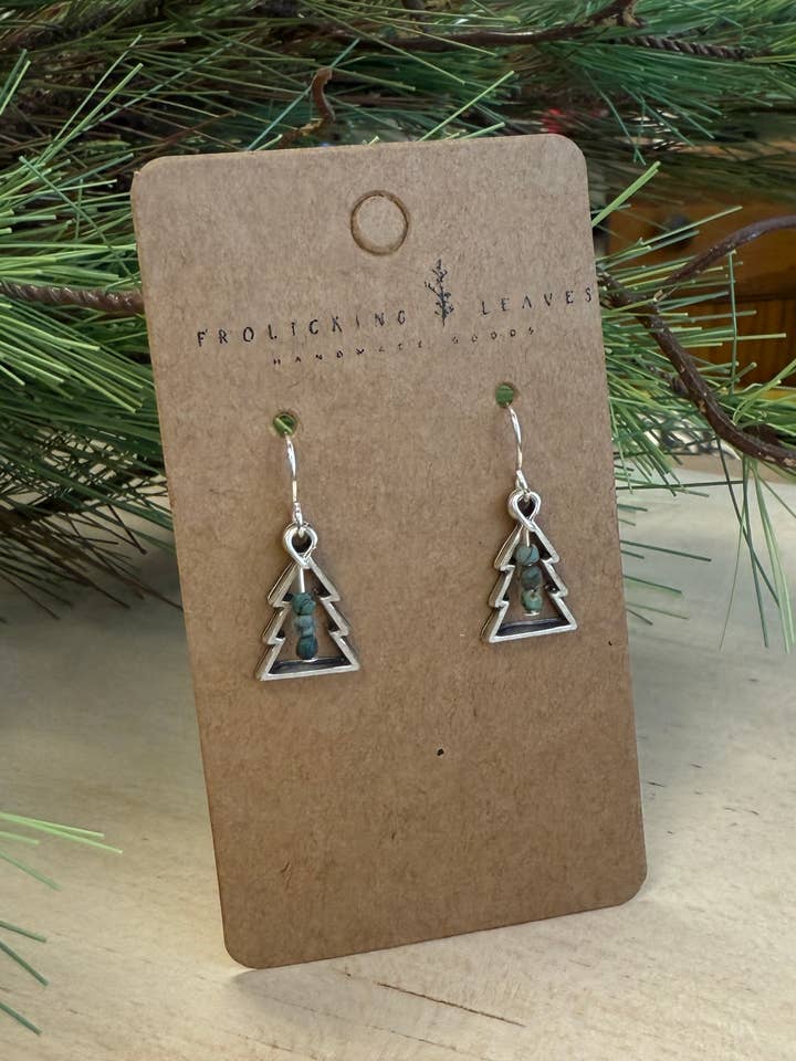 African Turquoise Pine Tree Earrings for wholesale by Frolicking Leaves