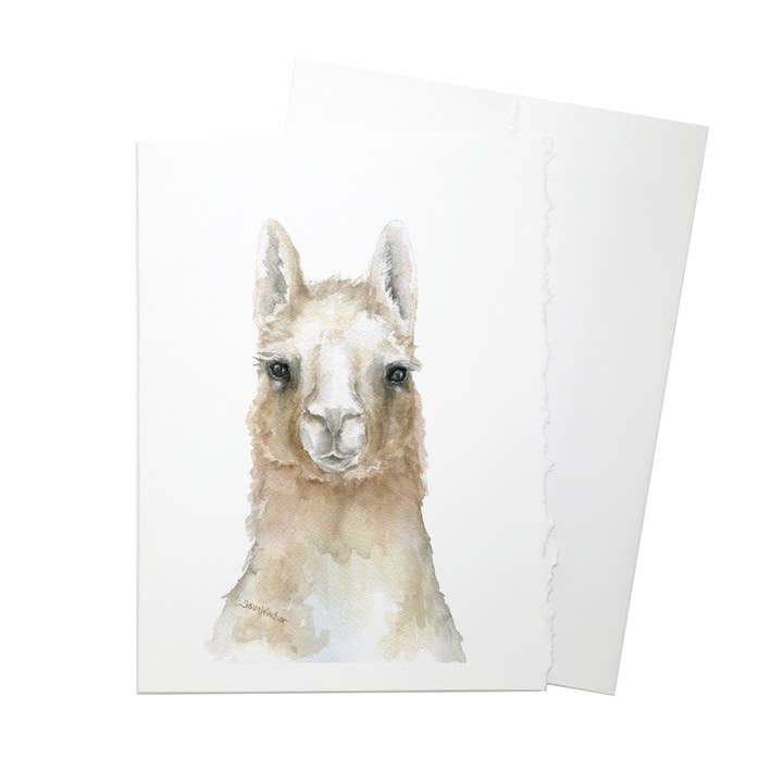 Llama Face Watercolor Greeting Card for wholesale by Susan Windsor