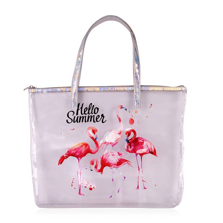Accentra - Wholesale Tote Bag - Women's - Beach Bag / Shopper Transparent With Tropical Print1