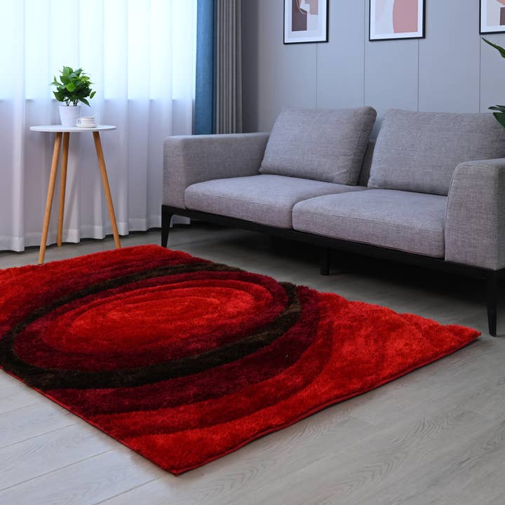 Amazing Rugs – Großhandel Teppichvorleger – 3D Shaggy Handgetufteter Flächenteppich, Rot/Schwarz