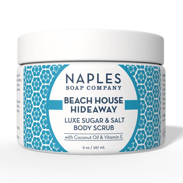 Beach House Hideaway Luxe Sugar & Salt Body Scrub 9 oz for wholesale by Naples Soap Company | Clean Beauty, Natural Bath & Body