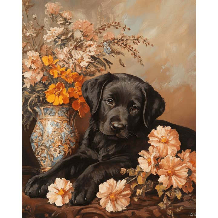 Mowbi - Wholesale Art Print - Black Labrador Retriever Puppy - Pet Dog Still Life Wall Art Prints – 8″x10″ Artwork for 11″x14″ Frame