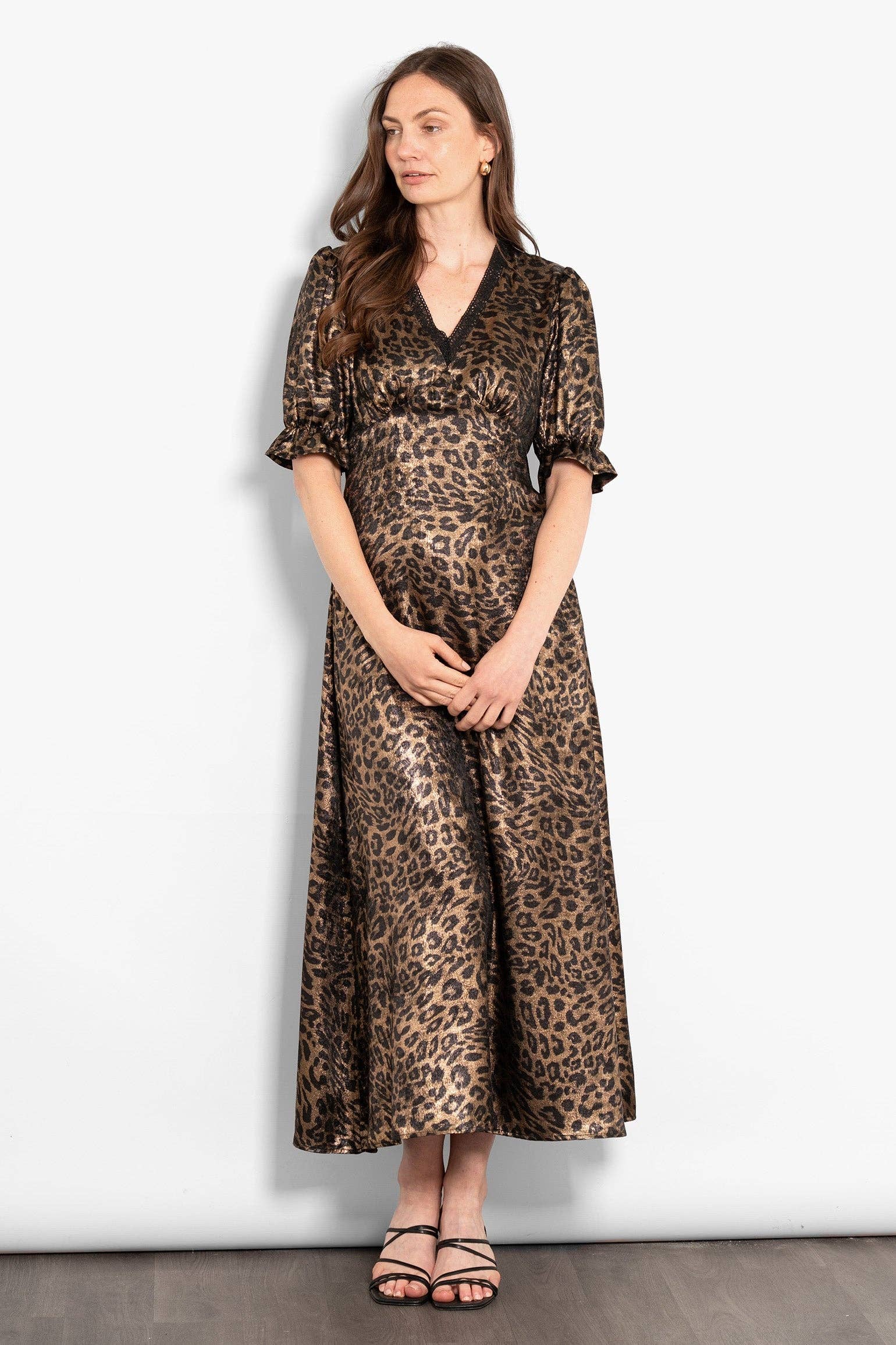 Sarta – wholesale Dress – Women's – Elise V-Neck Tea Dress- Bronze, Leopard1