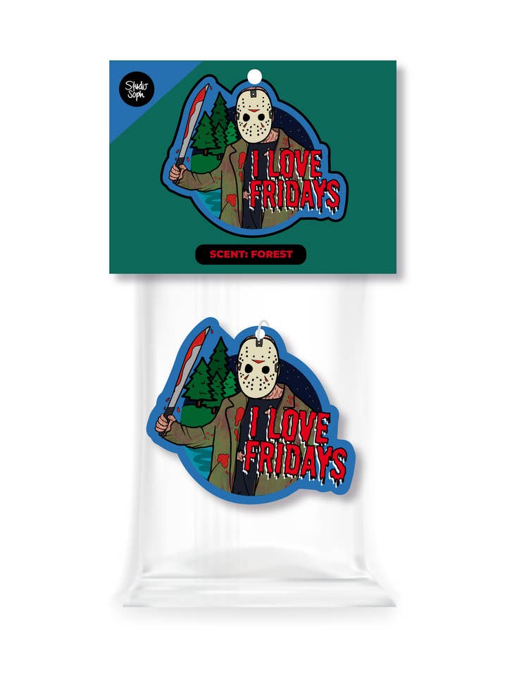 I Love Fridays Jason Halloween Air Freshener for wholesale by Studio Soph (We Pay Your Import Fees - We Ship DDP)