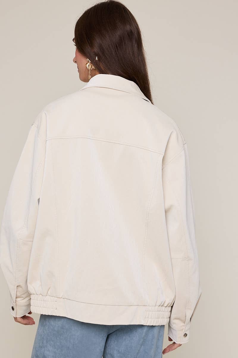 Sky to Moon - Vente Veste en cuir – femme - VESTE OVERSIZE À COL EN SIMILICUIR AVEC DÉTAILS POINTUS11