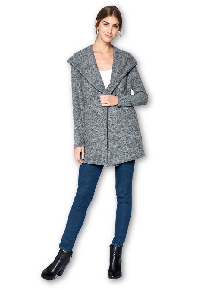 Tillverkad i USA - långärmad tryck öppen framsida huva kofta för wholesale av LKLUV