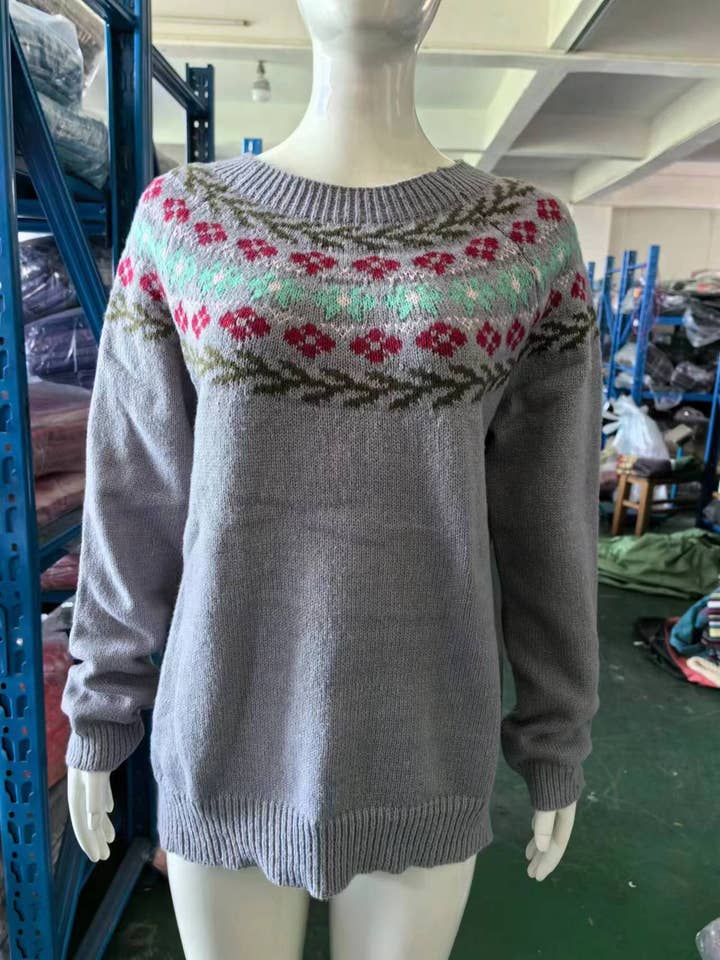 Rosa Clothing - Wholesale Knit Sweater - Women's - Cottagecore Vintage jacquard knit sweater jumper35