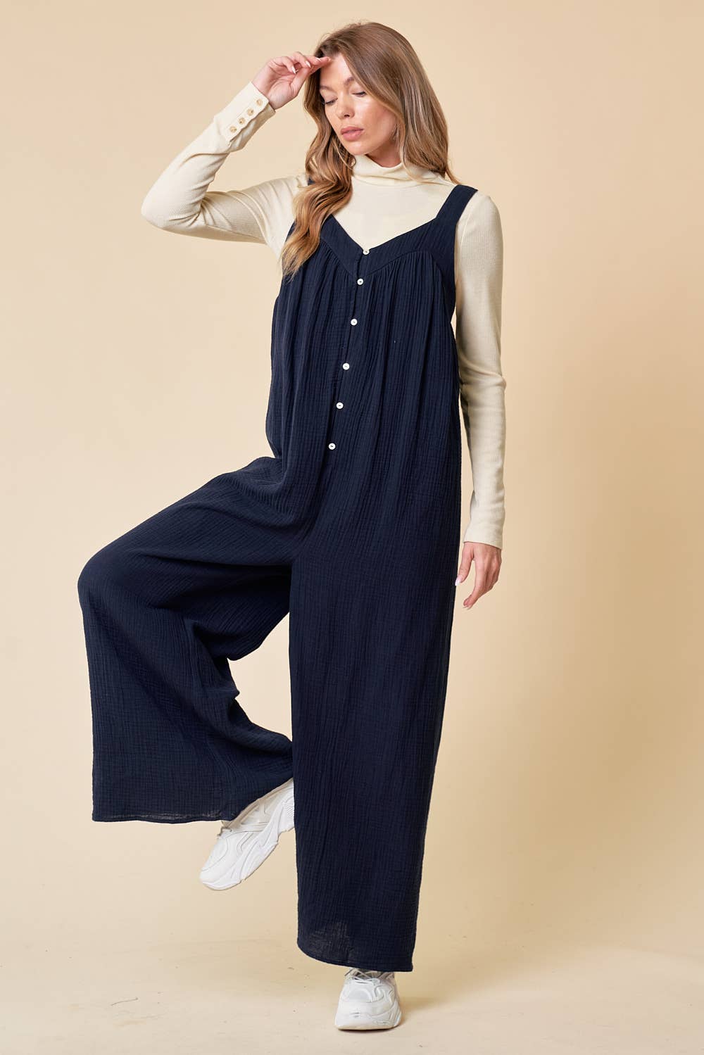 Marine Combinaison double en gaze de coton avec bouton sur le devant - 27058R en vente sur Faire