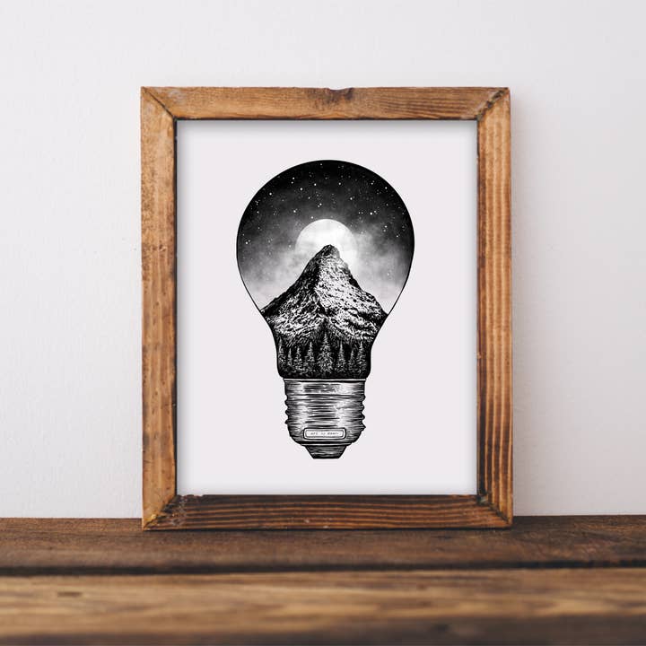 Mountain Lightbulb Art Print for wholesale by Kaari & Co.