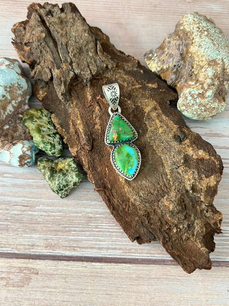 Nizhonitradersllc - Wholesale Individual Charm/Pendant - Handmade Sterling Silver Sonoran Mountain Turquoise Pendant with Signed Nizhoni1