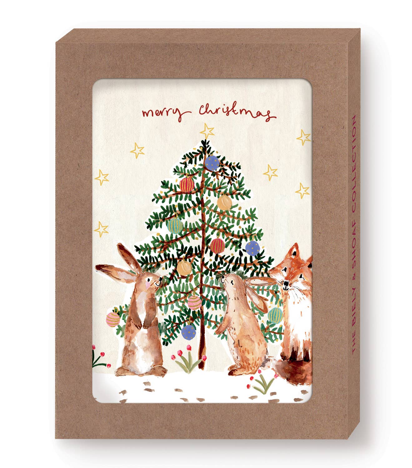 Biely & Shoaf – wholesale Season’s Greetings card – Bunnies & Fox Christmas Tree Boxed Holiday Cards - Set of 100