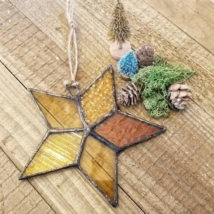 Stained glass 5 piece star ornament for wholesale by Lost & Found Design