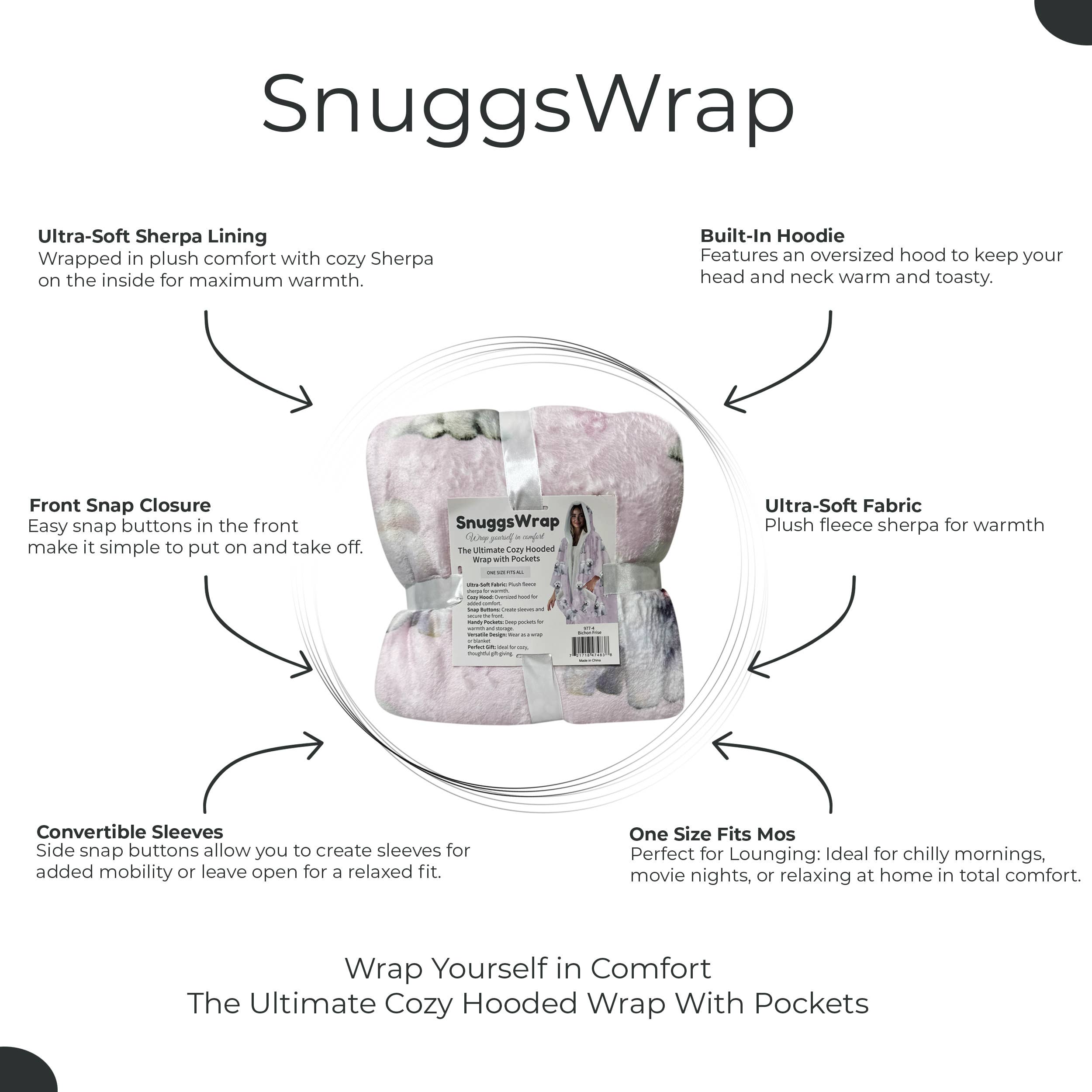 E&S Pets – wholesale Hoodie - Unisex – Bichon Frise Mysiga Omslag med Huvtröja – Ultra Mjuk Sherpa Fleece Omslag för Djurälskare3