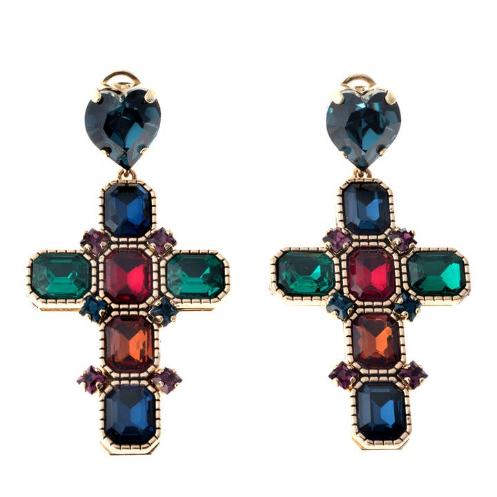 Multicolor Latine crosses drop earrings for wholesale by HUB161