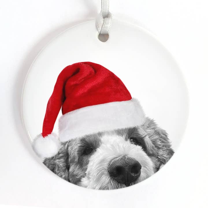 Santa Hat Doodle 3 (Gray & White) Ceramic Ornament for wholesale by Perkie Prints