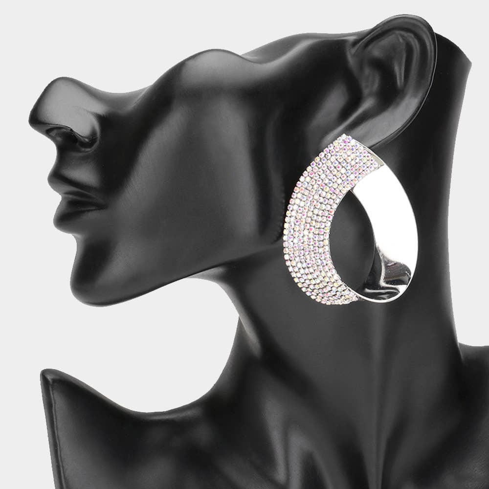 Sensibling Corp. - Wholesale Dangle Earrings - Half Rhinestone Paved Metal Teardrop Earrings
1