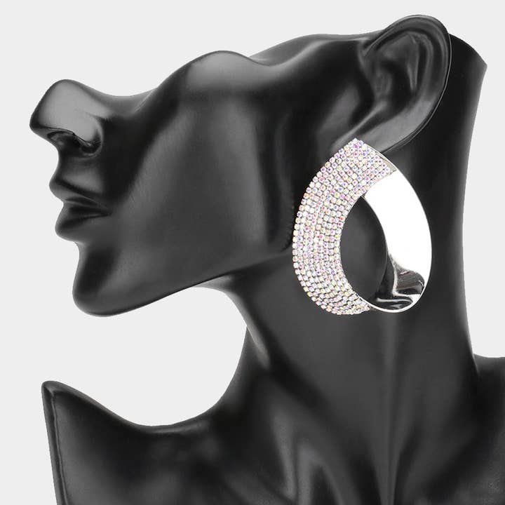 Sensibling Corp. - Wholesale Dangle Earrings - Half Rhinestone Paved Metal Teardrop Earrings
1