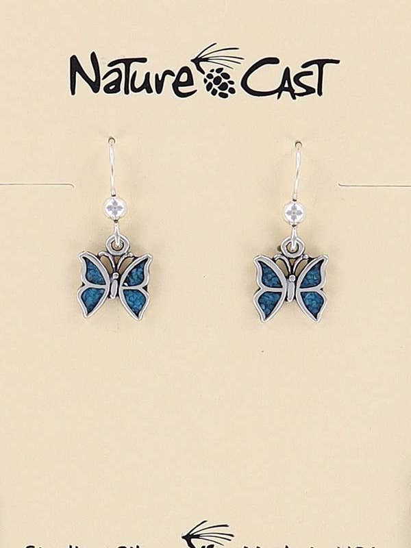 43038 Earring Dangle Turquoise Butterfly Sterling Silver for wholesale by Nature Cast