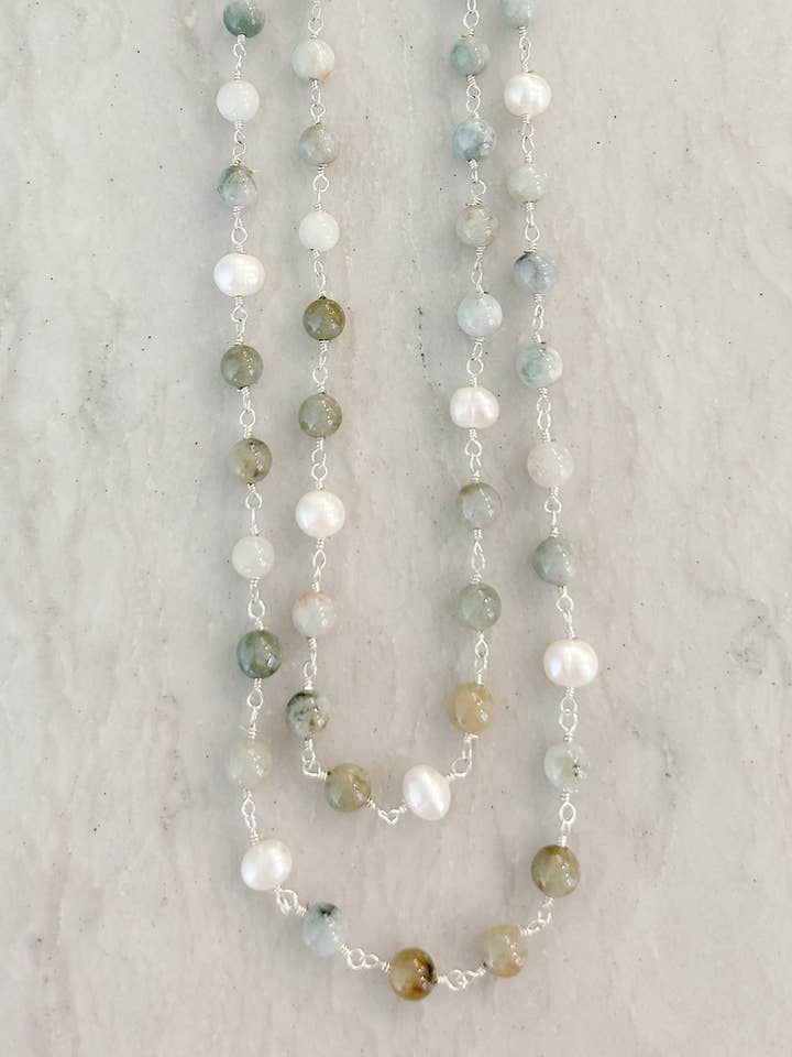 Collana a doppio filo di giada e perle per la vendita all'ingrosso da parte di Pearly Girls, LLC