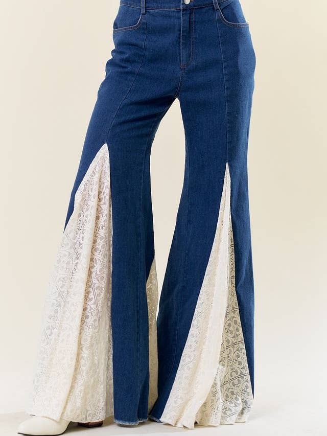 Saints & Hearts - Wholesale Jeans - Women's - SIP6374A BELL BOTTOM DENIM WITH LACE INSERT TRIM1
