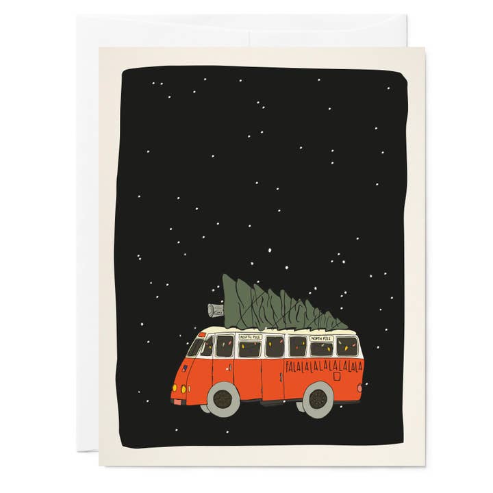 Red Camper Van e árvore de Natal | Cartão comemorativo por atacado de Tuxberry & Whit