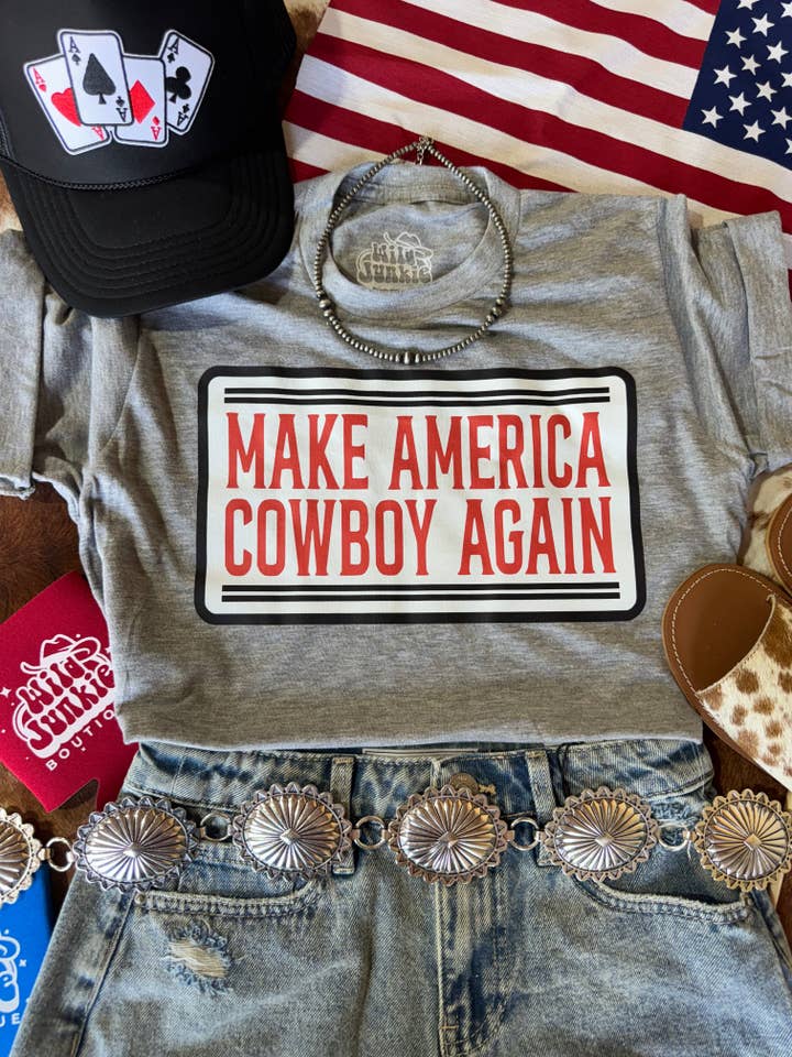 Make America Cowboy Again Banner Graphic Tee for wholesale by Wild Junkie