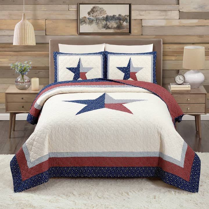 Peking Handicraft - Wholesale Bedding Set - TEXAS LONE STAR QUILT SET-3PC