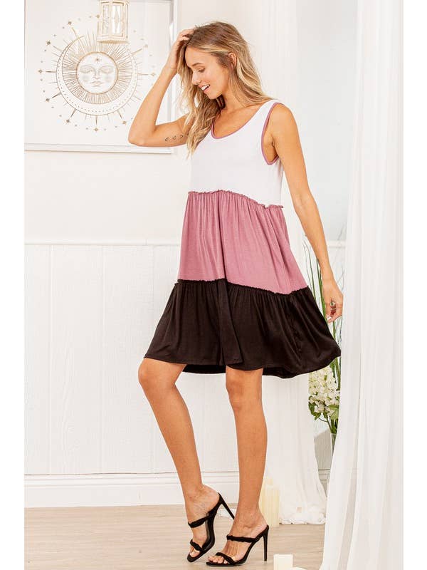 HEIMISH – wholesale Dress – Women's – SD1210S SOLID COLOR BLOCK DRESS WITH RUFFLED6