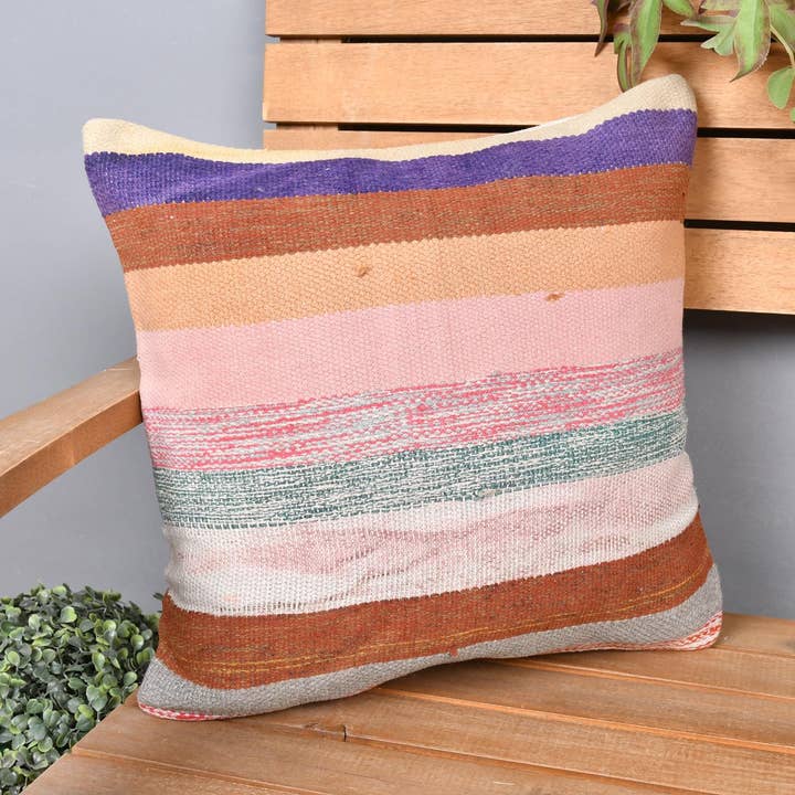 Funda de cojín boho a rayas rosas, kilim vintage, 40x40-23831 para venta al por mayor de The Loom Wholesale