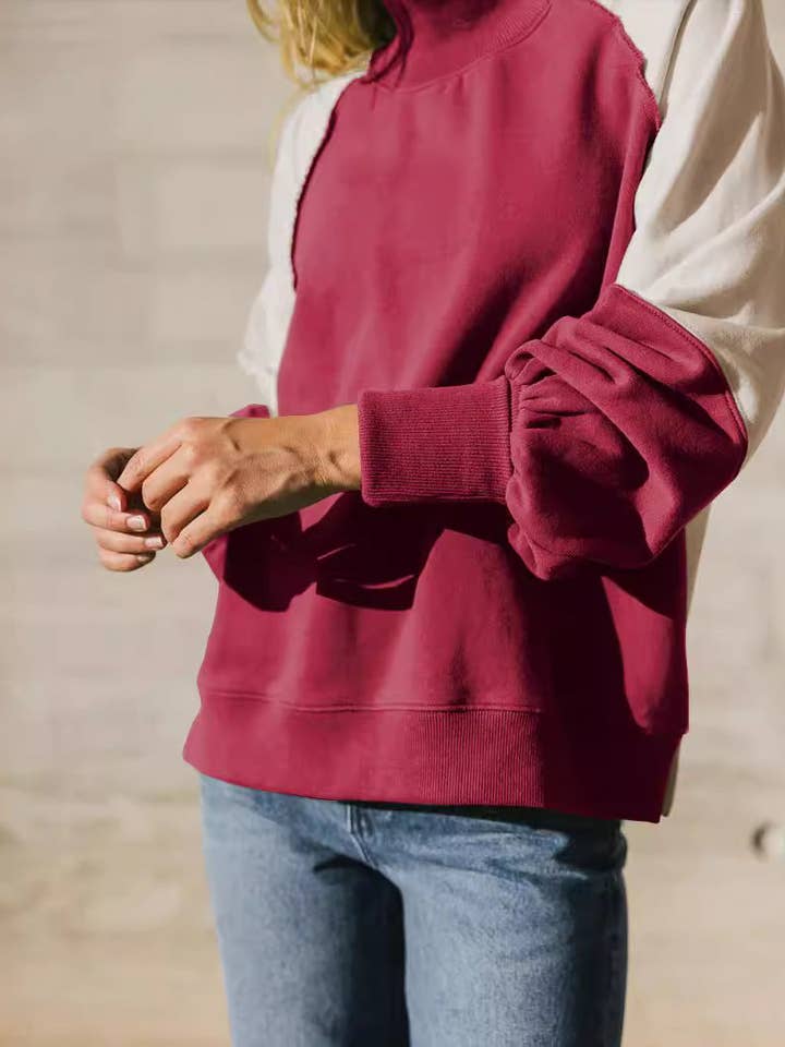 Dipped Shop - Wholesale Sweatshirt - Women's - Casual Color Block Lantern Sleeve Sweatshirt DP25E4725