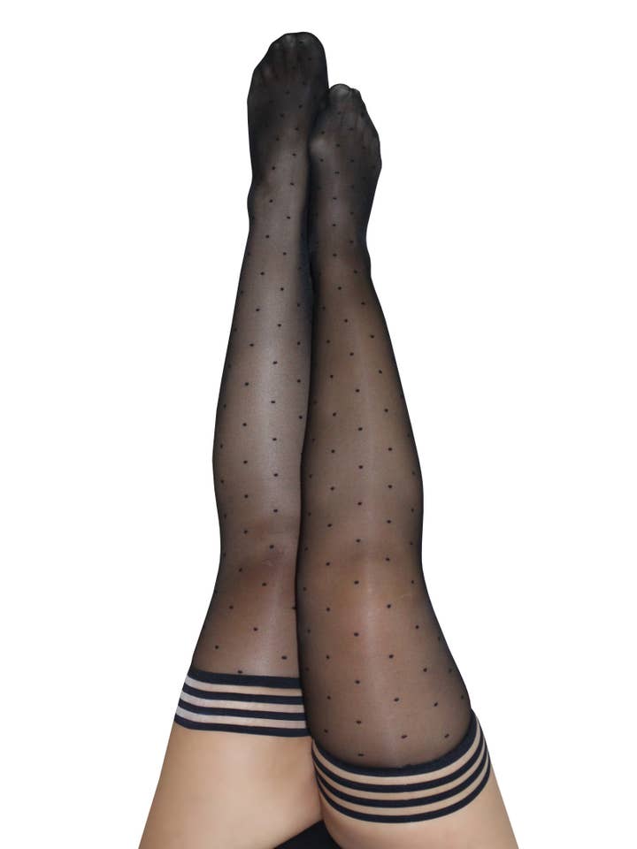 Kix'ies - Wholesale Stockings - Women's - Hosiery- Ally Sheer Black Polka Dot Thigh-Highs stockings1