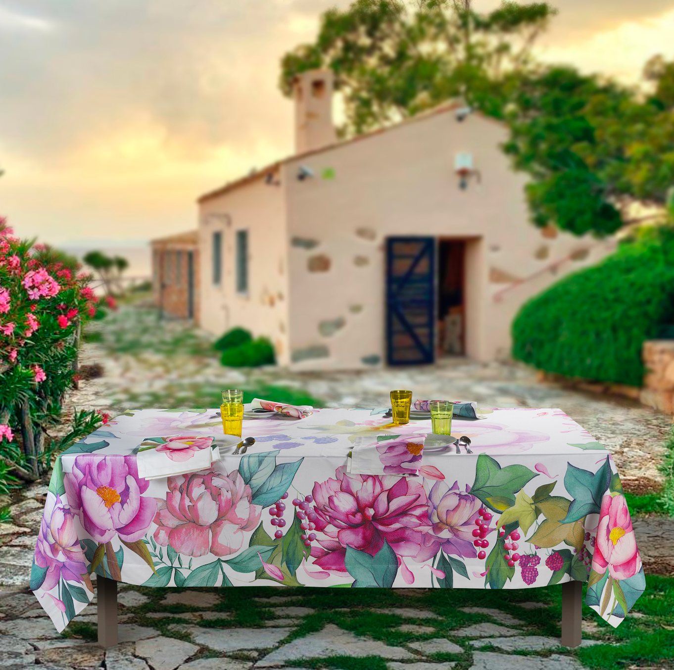 The Napking - Wholesale Tablecloth - Cotton Satin Tablecloths Peonia 100% Made in Italy0