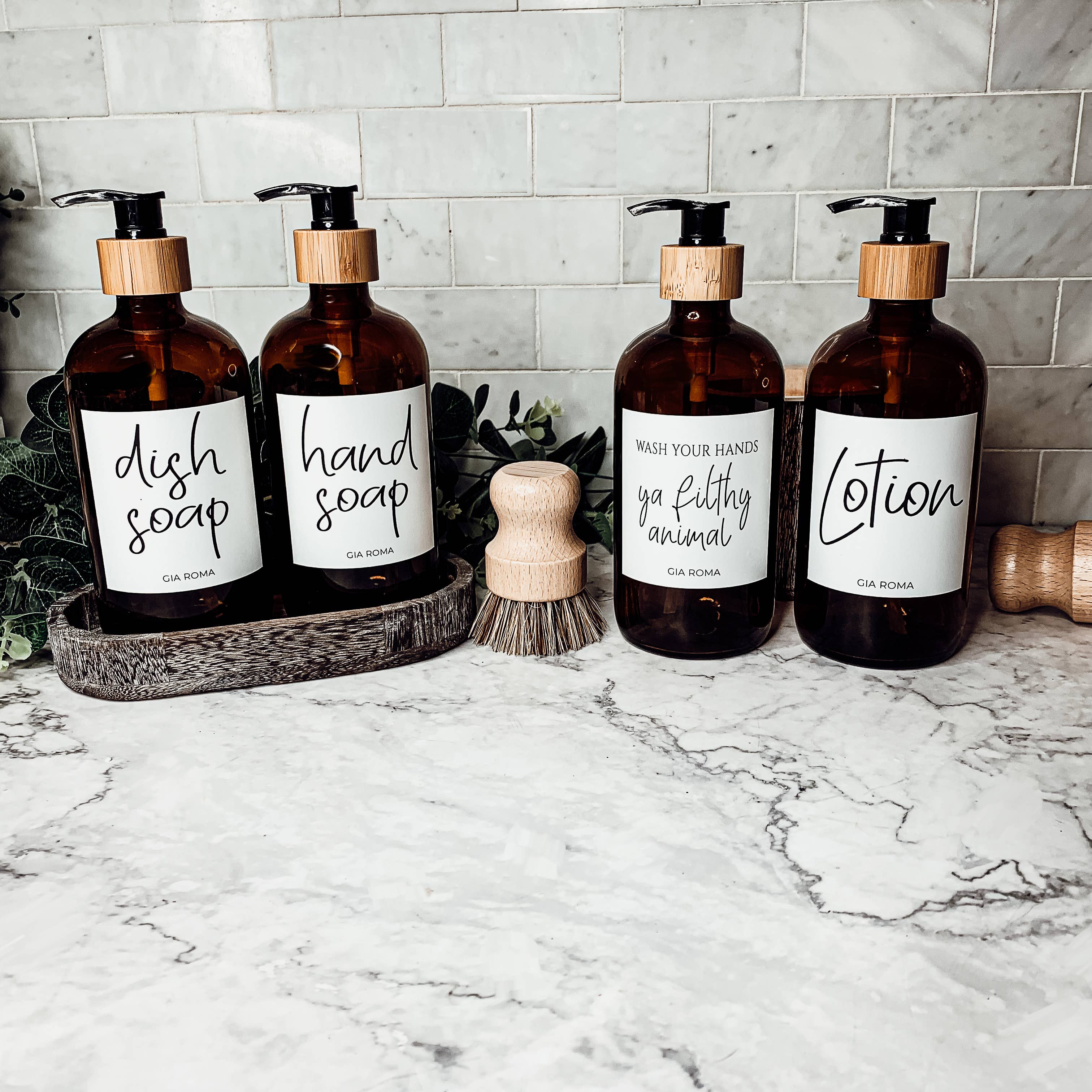 Gia Roma - Vendita all'ingrosso Dispenser per sapone - Dispenser di sapone, flaconi dispenser di ricarica in vetro ambrato da 16 once19