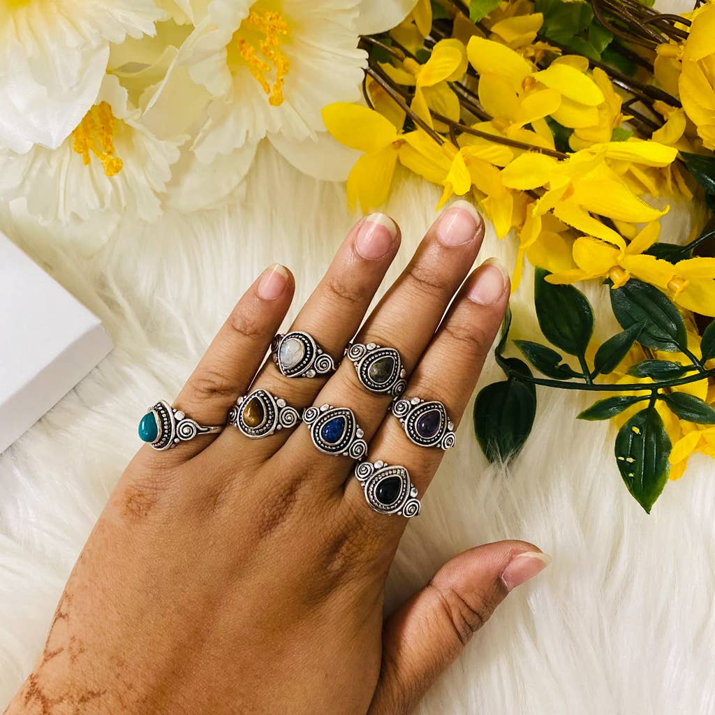 Karma Nepal Crafts - Wholesale Single Stone/Solitaire Ring - 100 Piece Bohemian Silver Crystal StackablRing  ($2.25 each)12