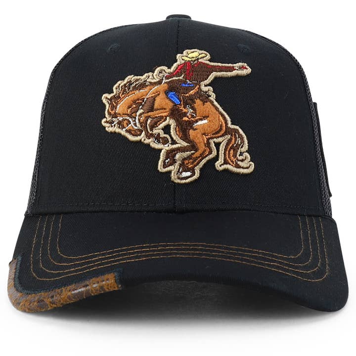 Sort Sort 2 Rodeo Hest Broderet Mesh Ryg Baseball Kasket for engroshandel på Faire