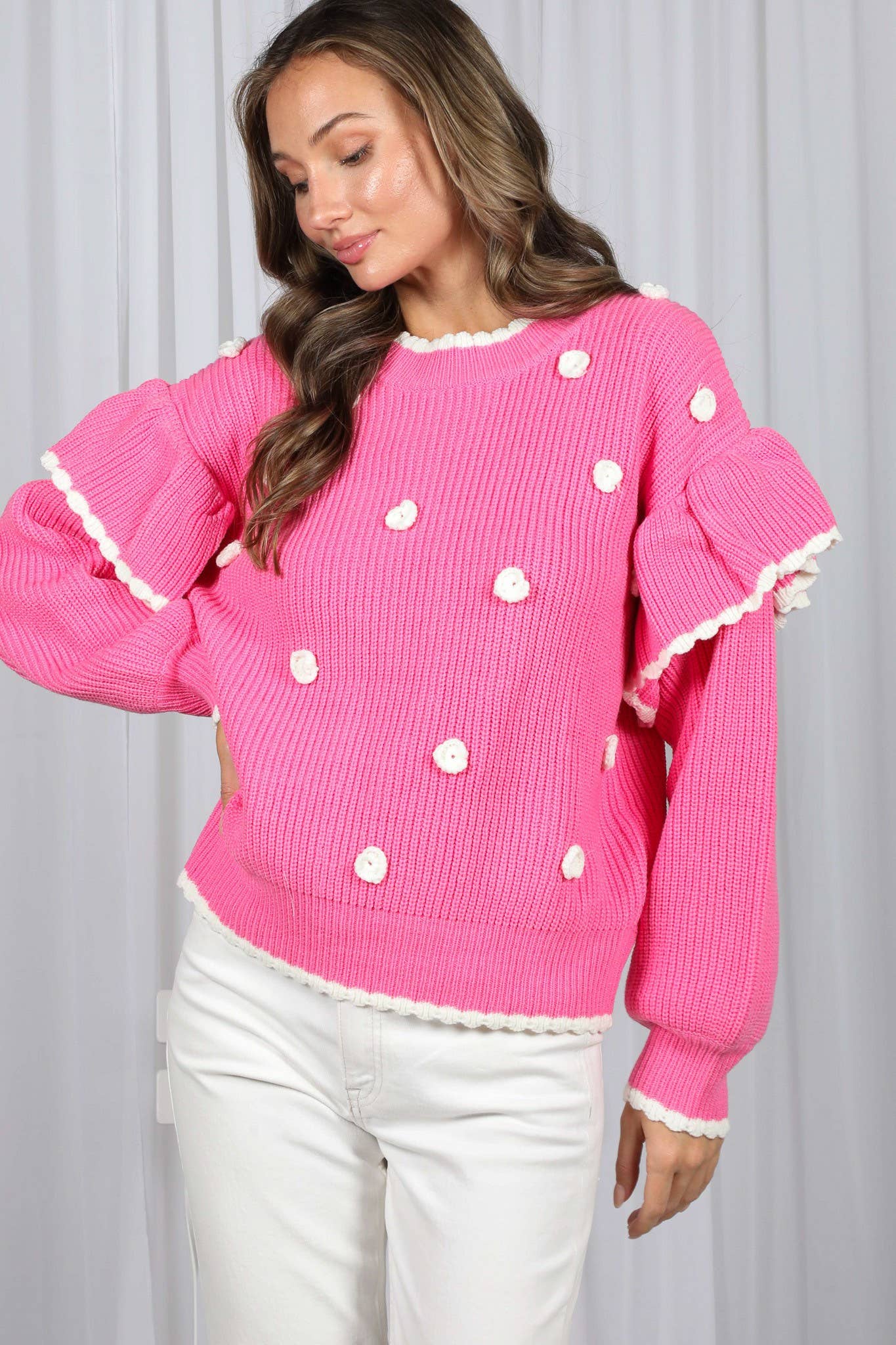 Vine & Love - Wholesale Knit Sweater - Women's - Charming Snowy Accents Festive Knitted Sweater VT829869