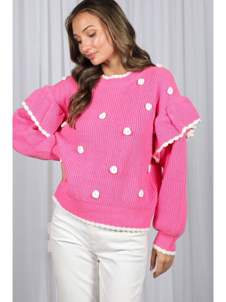 Vine & Love - Wholesale Knit Sweater - Women's - Charming Snowy Accents Festive Knitted Sweater VT829869