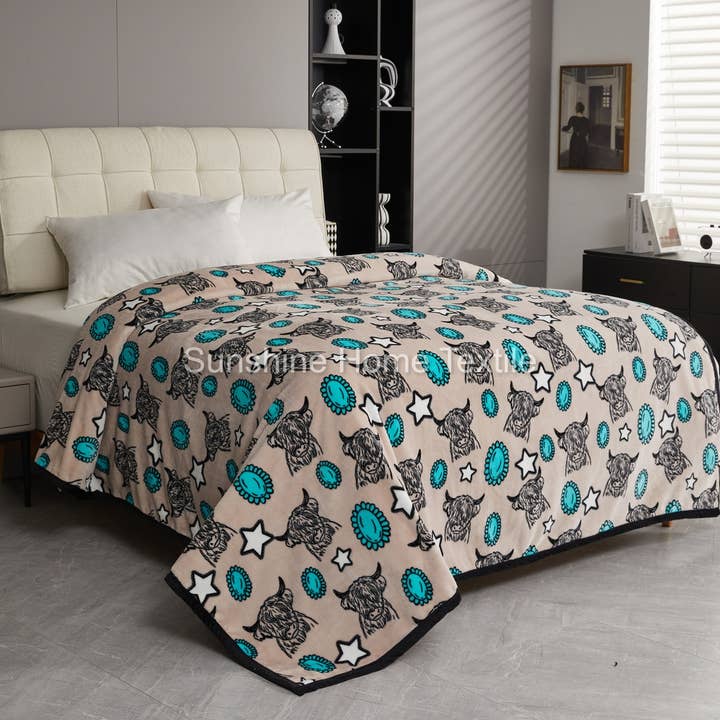 Sunshine Home Textile – Engroshandel Sengetæppe – Grå Highland-køer King Size Super Blød Plys Tæppe1