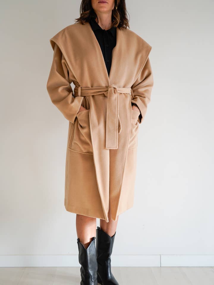 Camel midi coat for wholesale by Haveone
