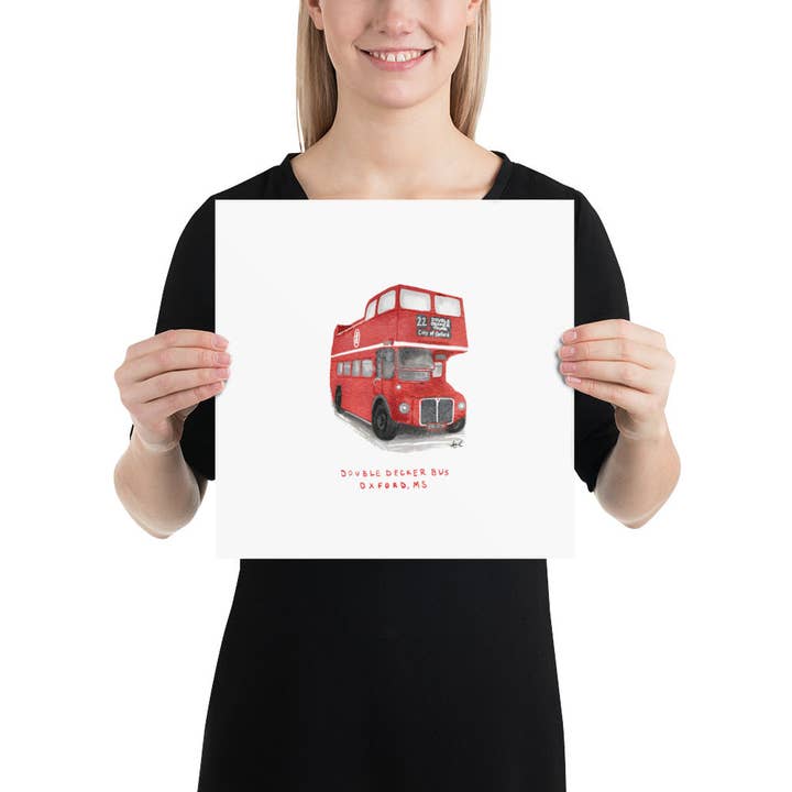 Carper Creative Co. - Wholesale Art Print - Double Decker Bus Oxford MS Watercolor Art Print4