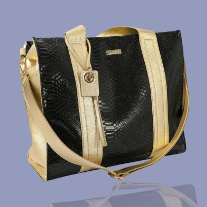 Sort luksus krokodilleprint og guldmetallic stropper taske for engroshandel hos LAV-iSH/AIDANGUS PTY LTD