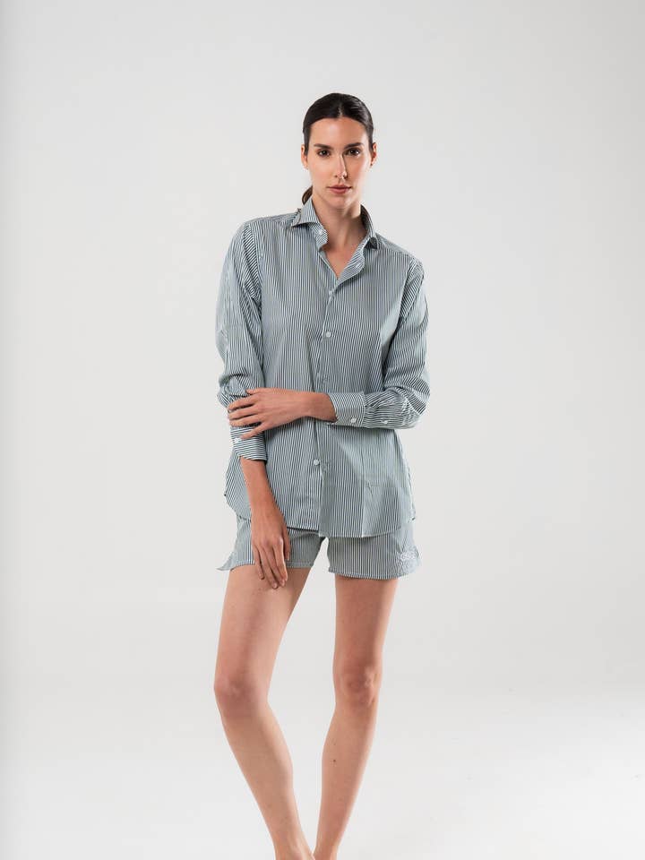 Green and White Pajama Set: Boxer + Shirt for wholesale by Caramì