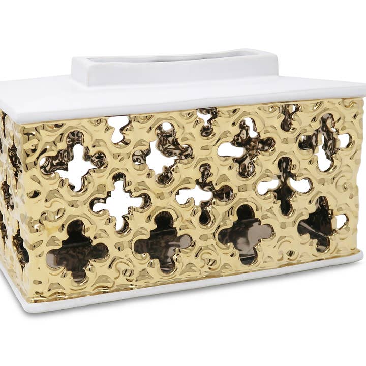 VIVIENCE - Wholesale Decoratieve pot - Gouden decoratieve rechthoekige pot met witte hoes5