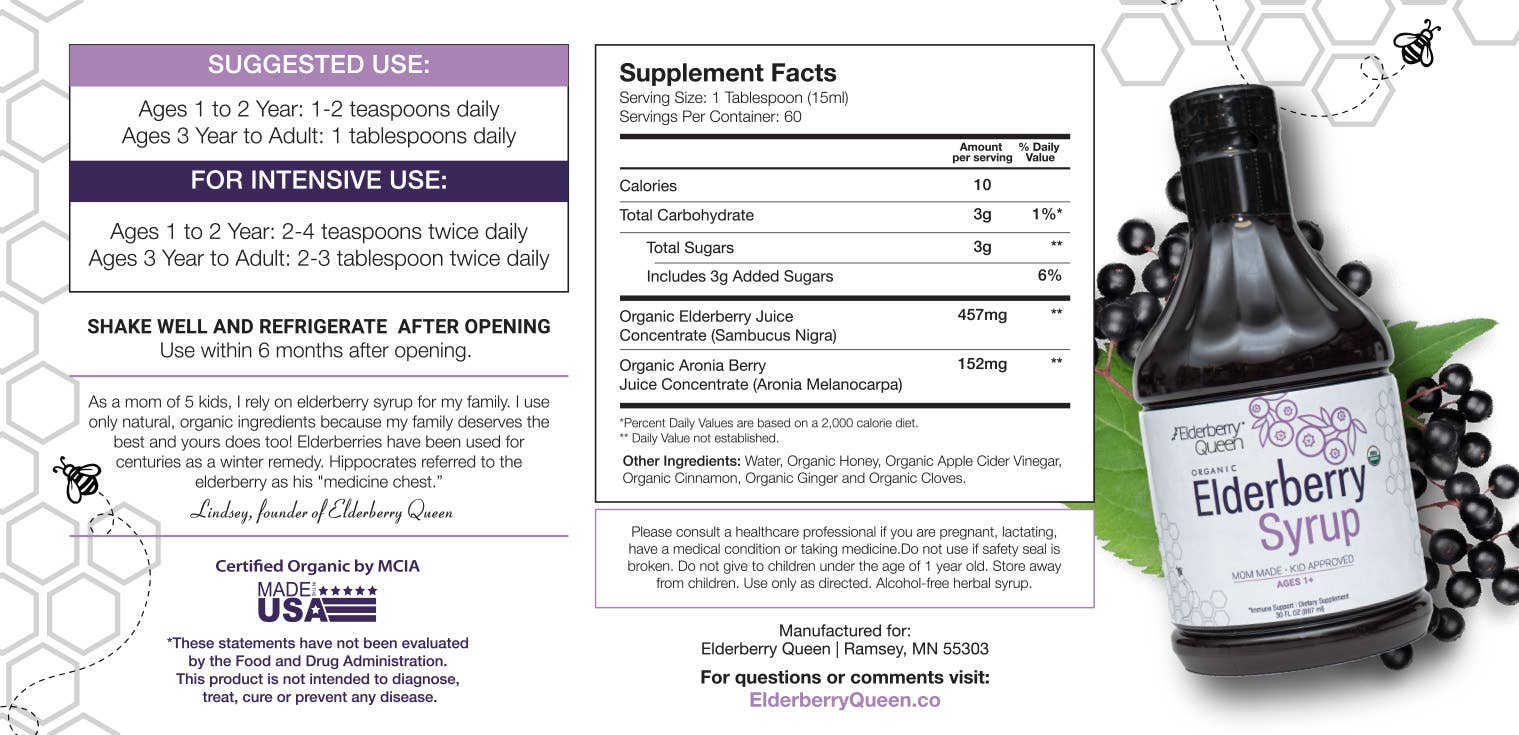 Elderberry Queen – Suplemento/vitamina oral por atacado – Xarope de Sabugueiro Biológico - 30oz6