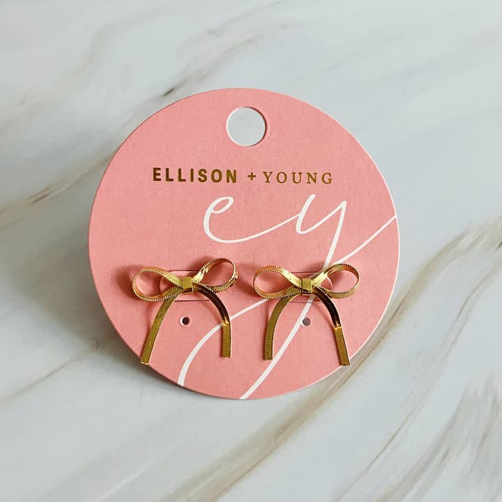 Ellison+Young - Wholesale Stud/Post Earrings - Herringbone Chain Bow Earrings