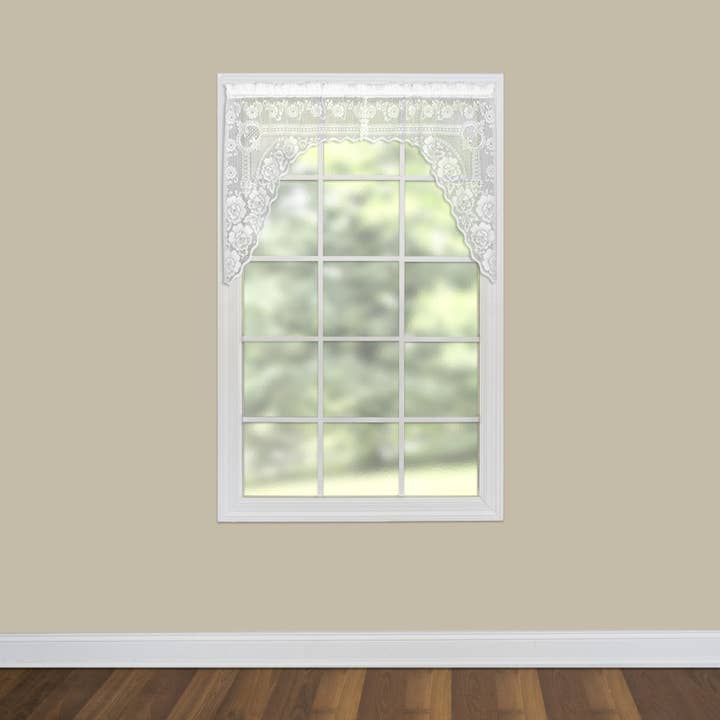 Heritage Lace - Wholesale Curtain - Victorian Rose 72x38 Sheer Lace Swag Pair Curtain Ecru